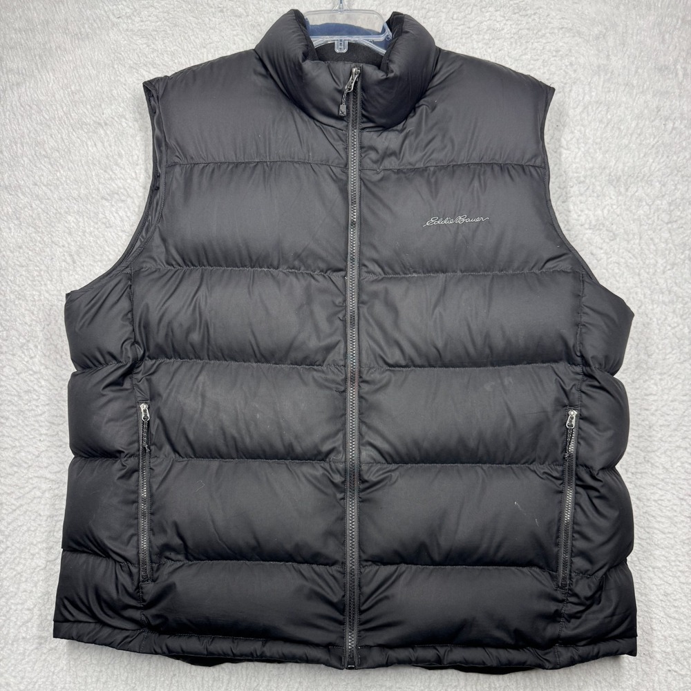 Eddie Bauer Down Puffer Vest EB 650 Full zip Quilted Pockets Mock Black Men's XL